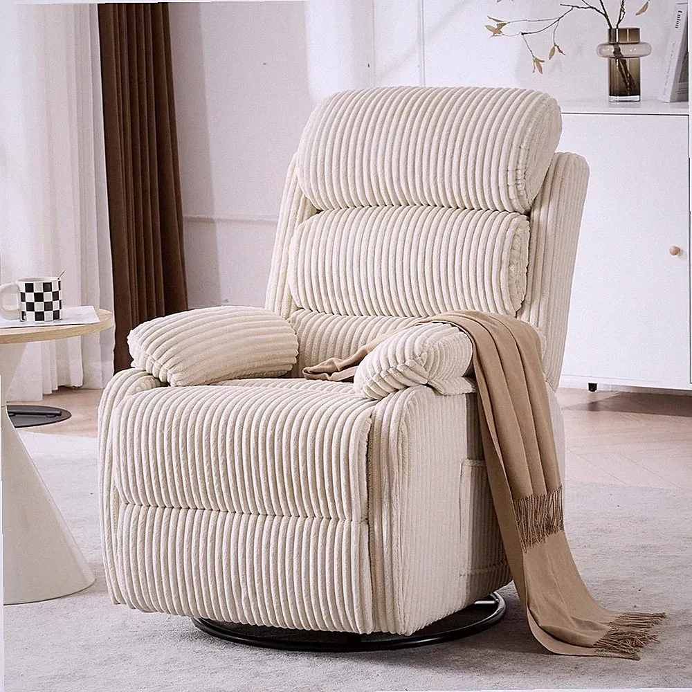 Adult 360° Rocking Recliner Chair，Nursery Rocker Reclining Chair with Side Pocke