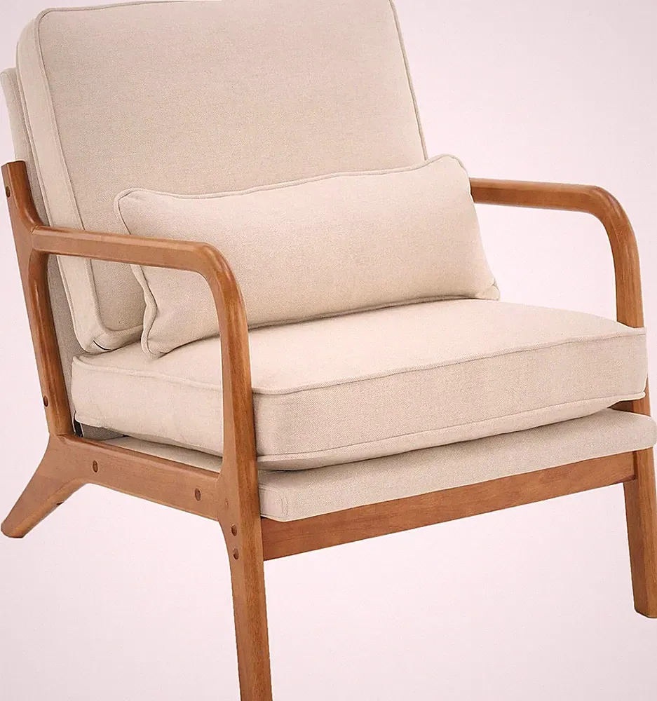 Beige Modern Lounge Chair with Cushion for Stylish Living Room Accent