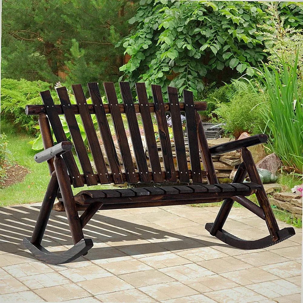 Heavy Duty Fir Wood Rocking Chair 398 lbs - Tilted Back, Slatted Seat