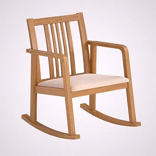 Rocking Chair with Slatted Back and Curved Armrests-Natural - Color: Natural