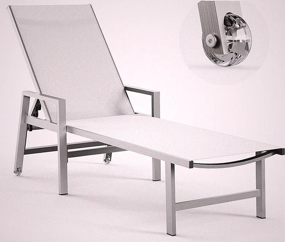 White Adjustable Outdoor Chaise Lounge with Wheels & Armrests for Poolside Relax